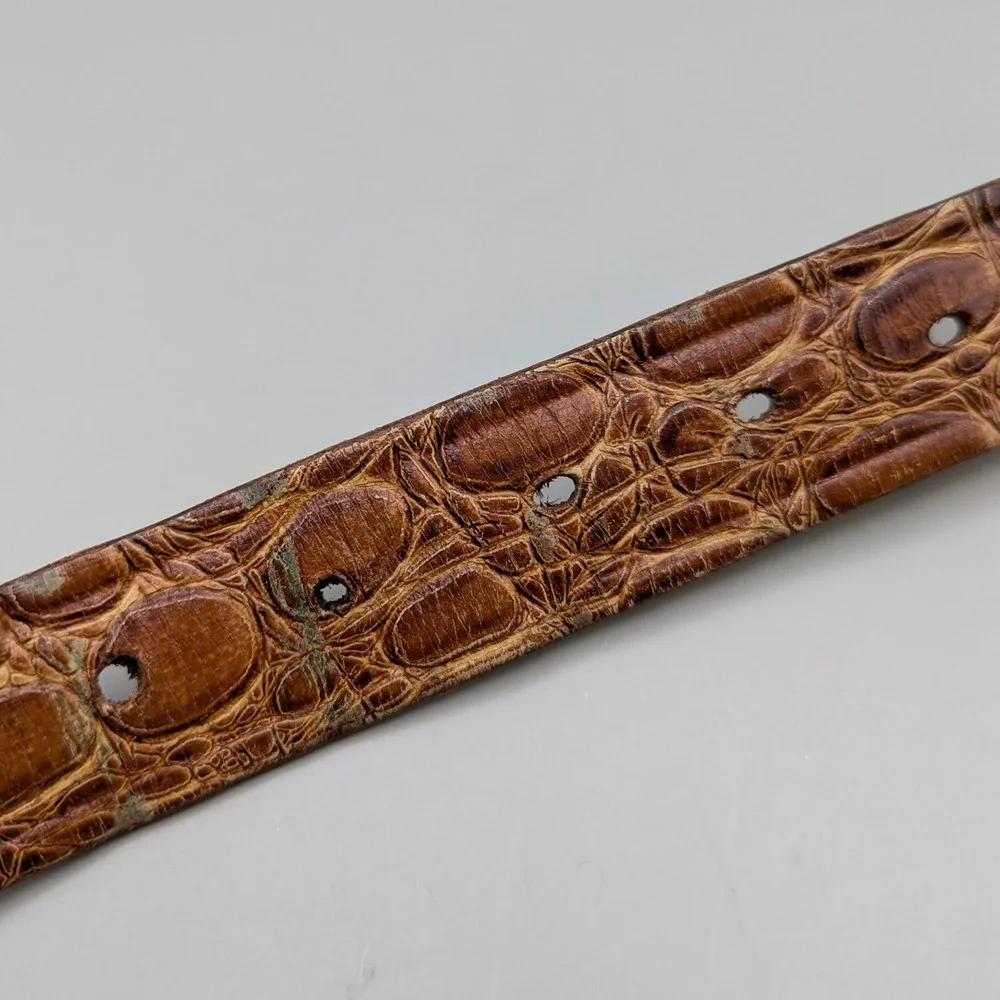 Vintage Swank Mens Brown Saddle Leather Belt Croc-Embossed 1